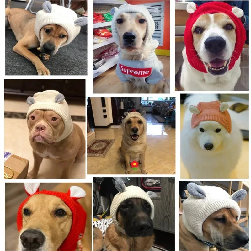 Quiet Dog Ear Muffs | Noise Protection Pet Ear Covers | Knitted Hat for Anxiety Relief | Winter Warm Earmuffs for Medium & Large Dogs