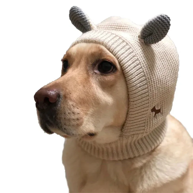 Quiet Dog Ear Muffs | Noise Protection Pet Ear Covers | Knitted Hat for Anxiety Relief | Winter Warm Earmuffs for Medium & Large Dogs