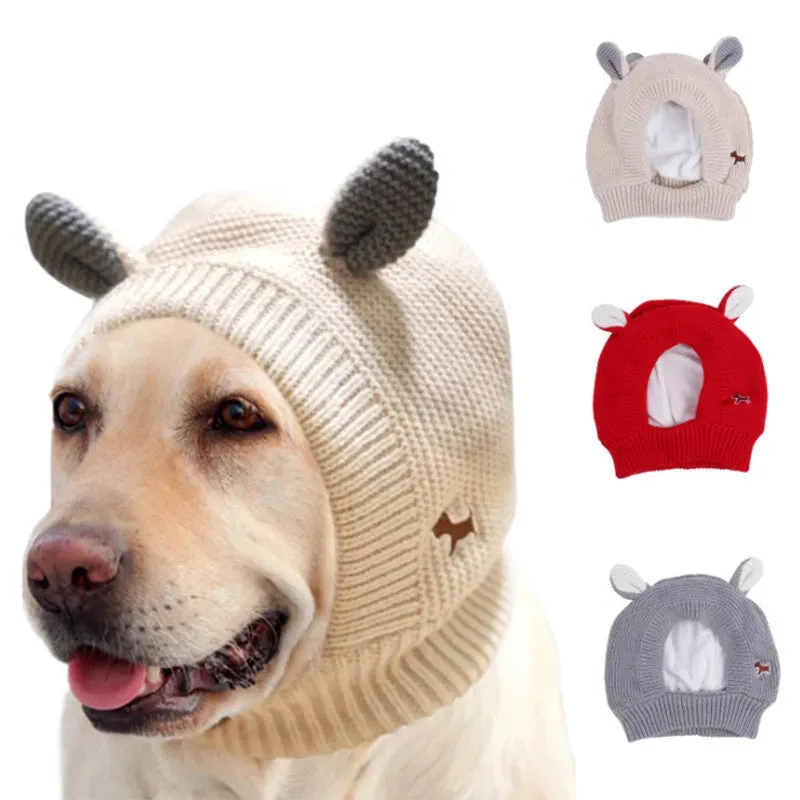 Quiet Dog Ear Muffs | Noise Protection Pet Ear Covers | Knitted Hat for Anxiety Relief | Winter Warm Earmuffs for Medium & Large Dogs