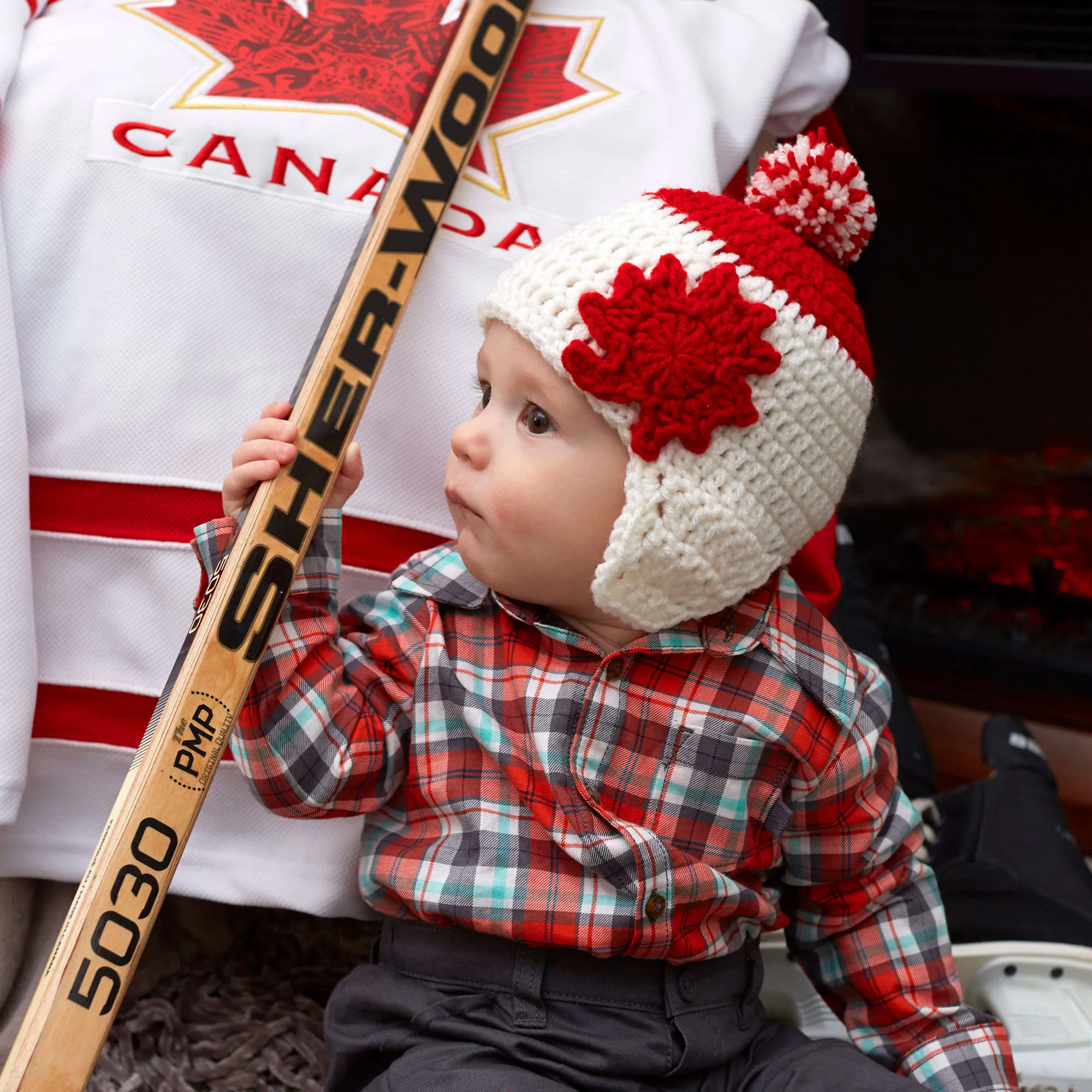Red Heart Crochet Maple Leaf Earflap Hat