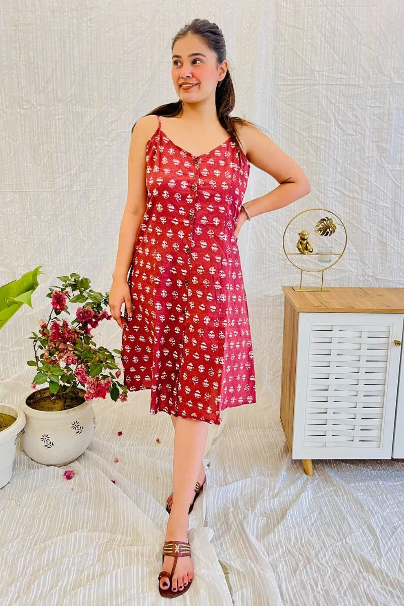 Rust Block Print Slip Dress