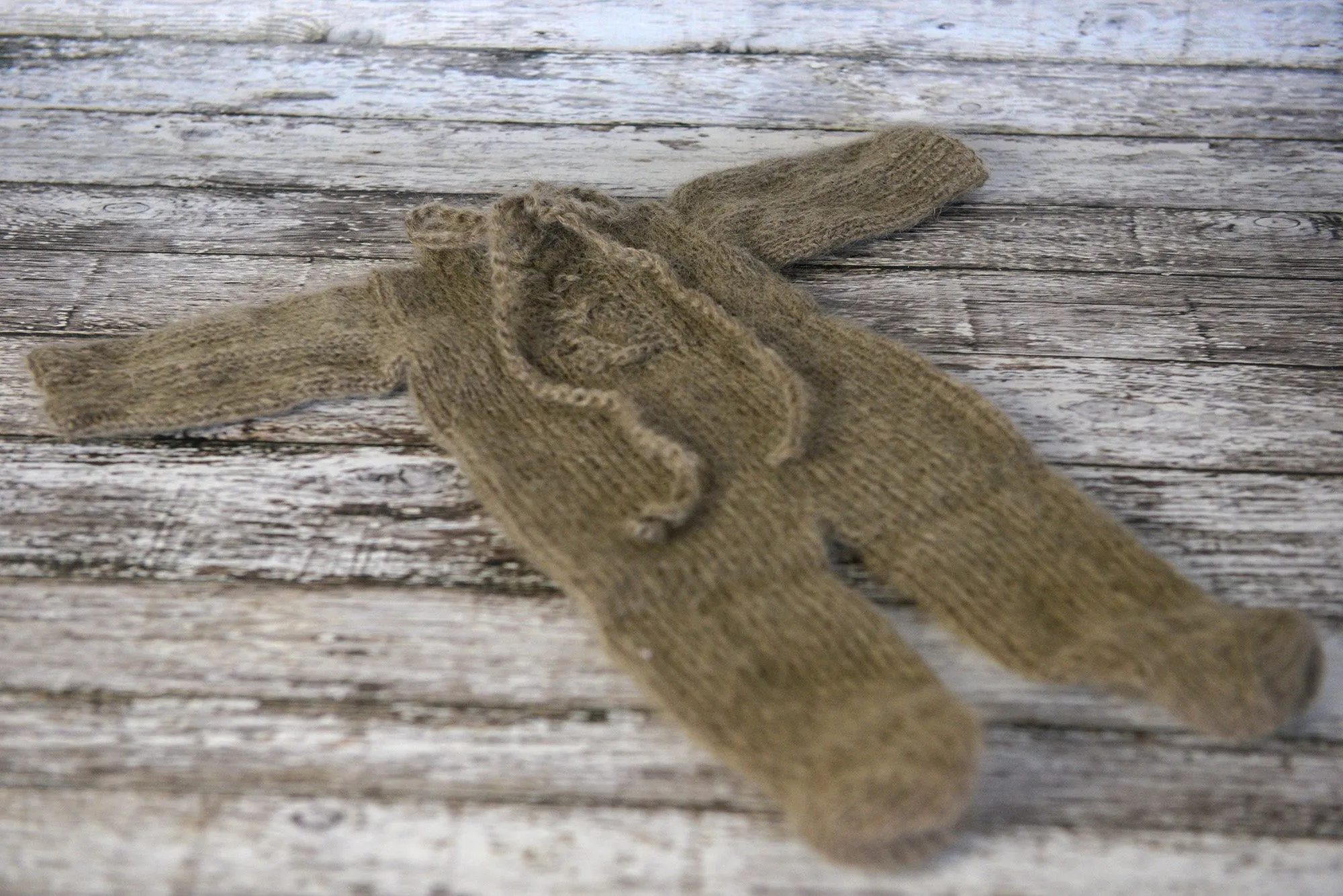 SET Mohair Bear Bonnet and Suit - Brown
