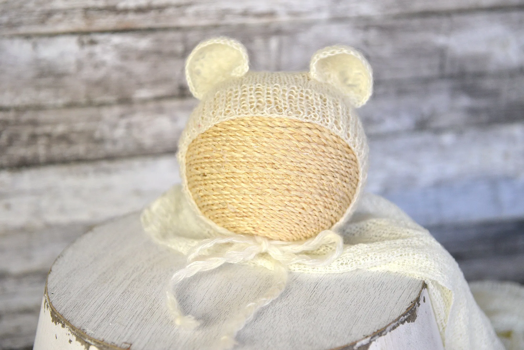 SET Mohair Bear Bonnet and Suit - Off White