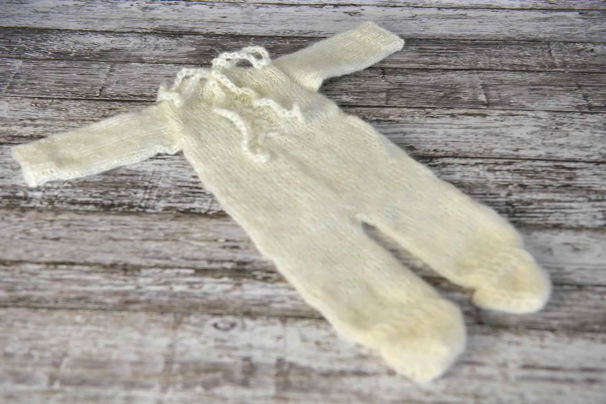 SET Mohair Bear Bonnet and Suit - Off White