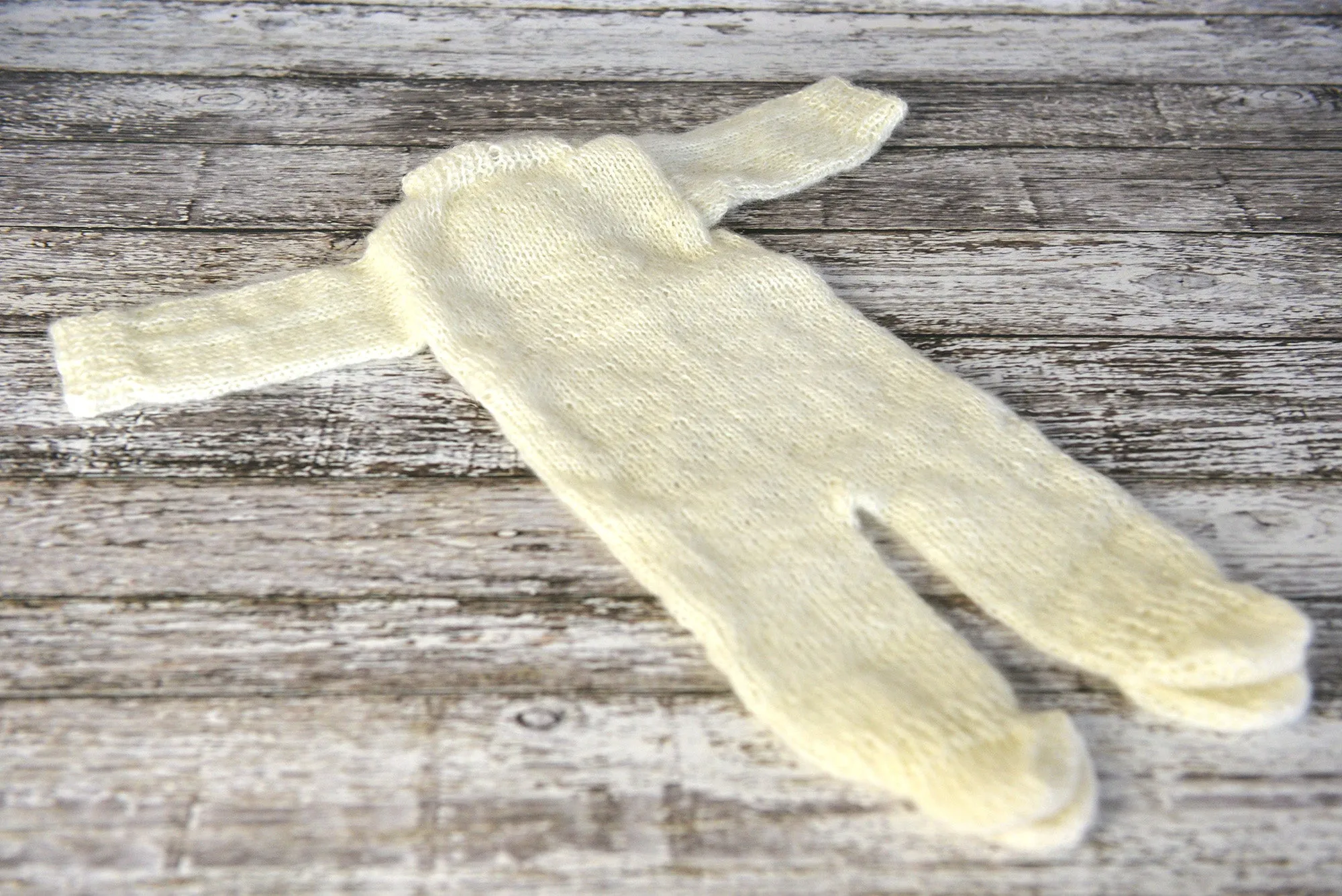 SET Mohair Bear Bonnet and Suit - Off White