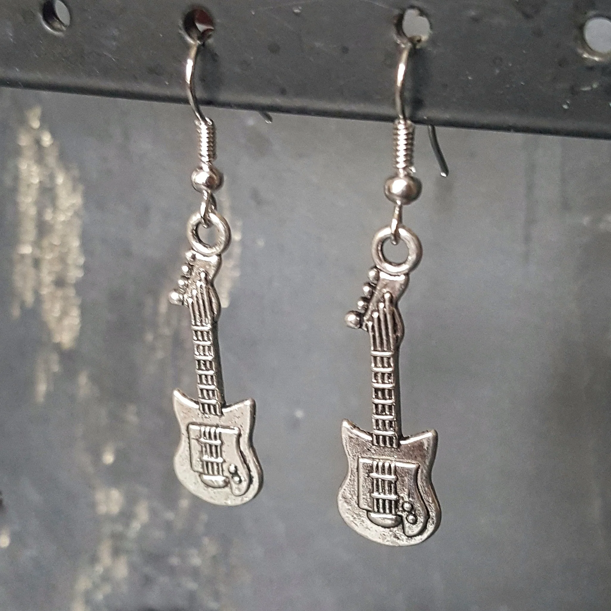 Silver Guitar Earrings Gift Idea for Guitarist