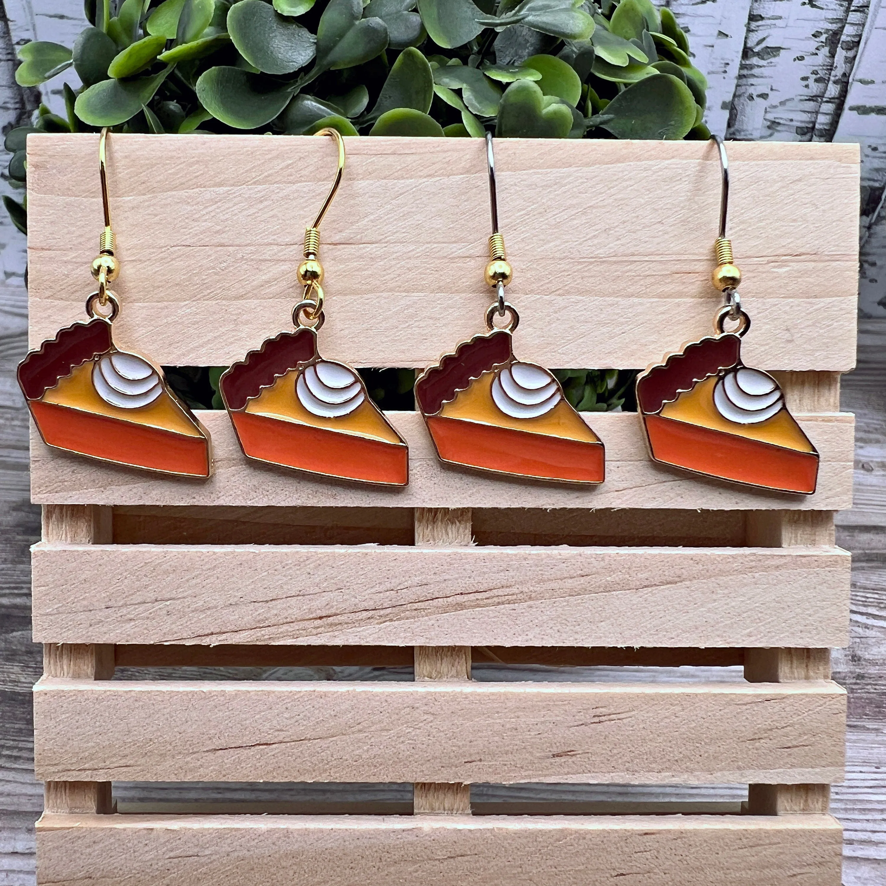Slice of Pumpkin Pie Earrings, Fall Baking Thanksgiving October Vibes, Goldtone Two-tone , Hypoallergenic Gift