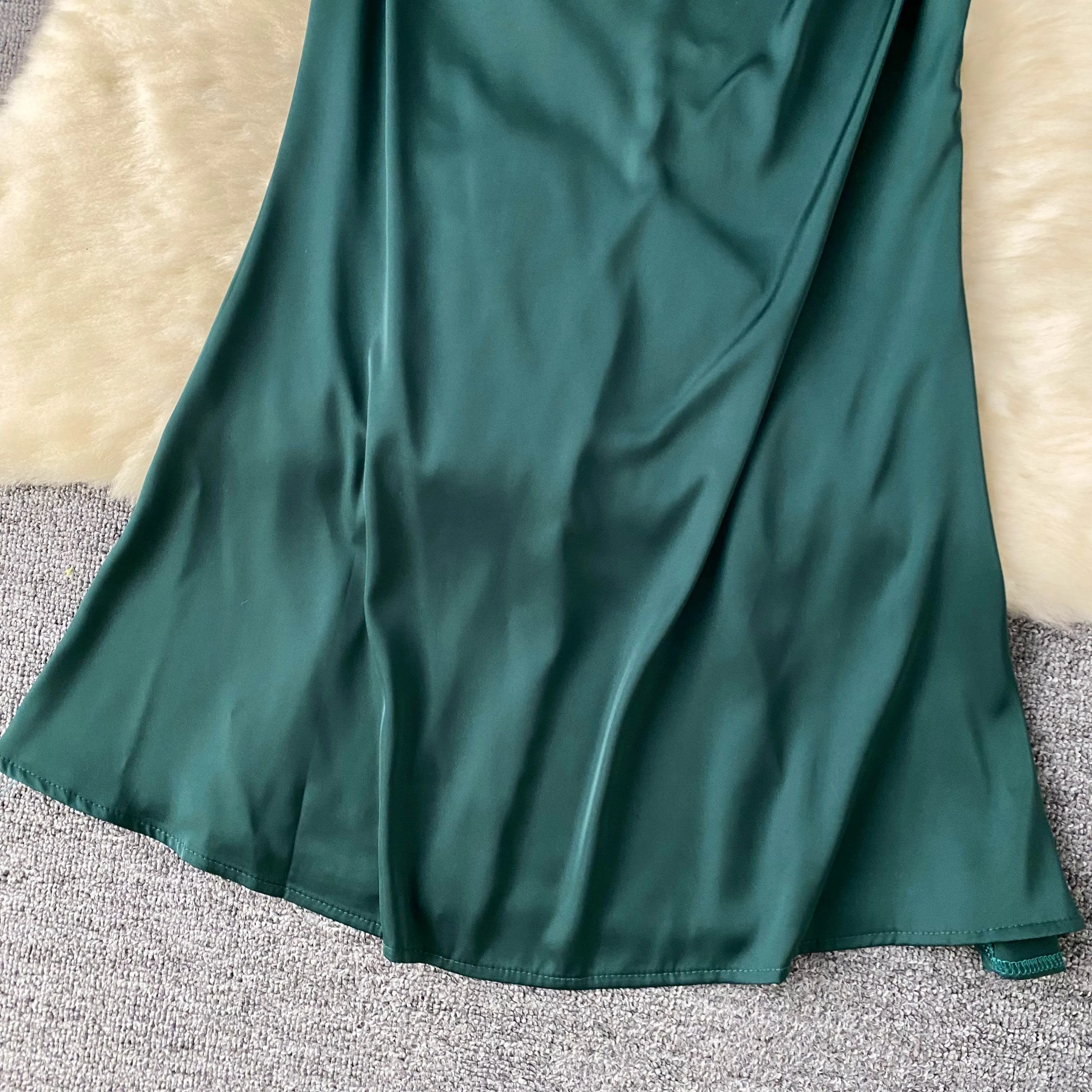 Slim-fit Fishbone Satin Slip Dress