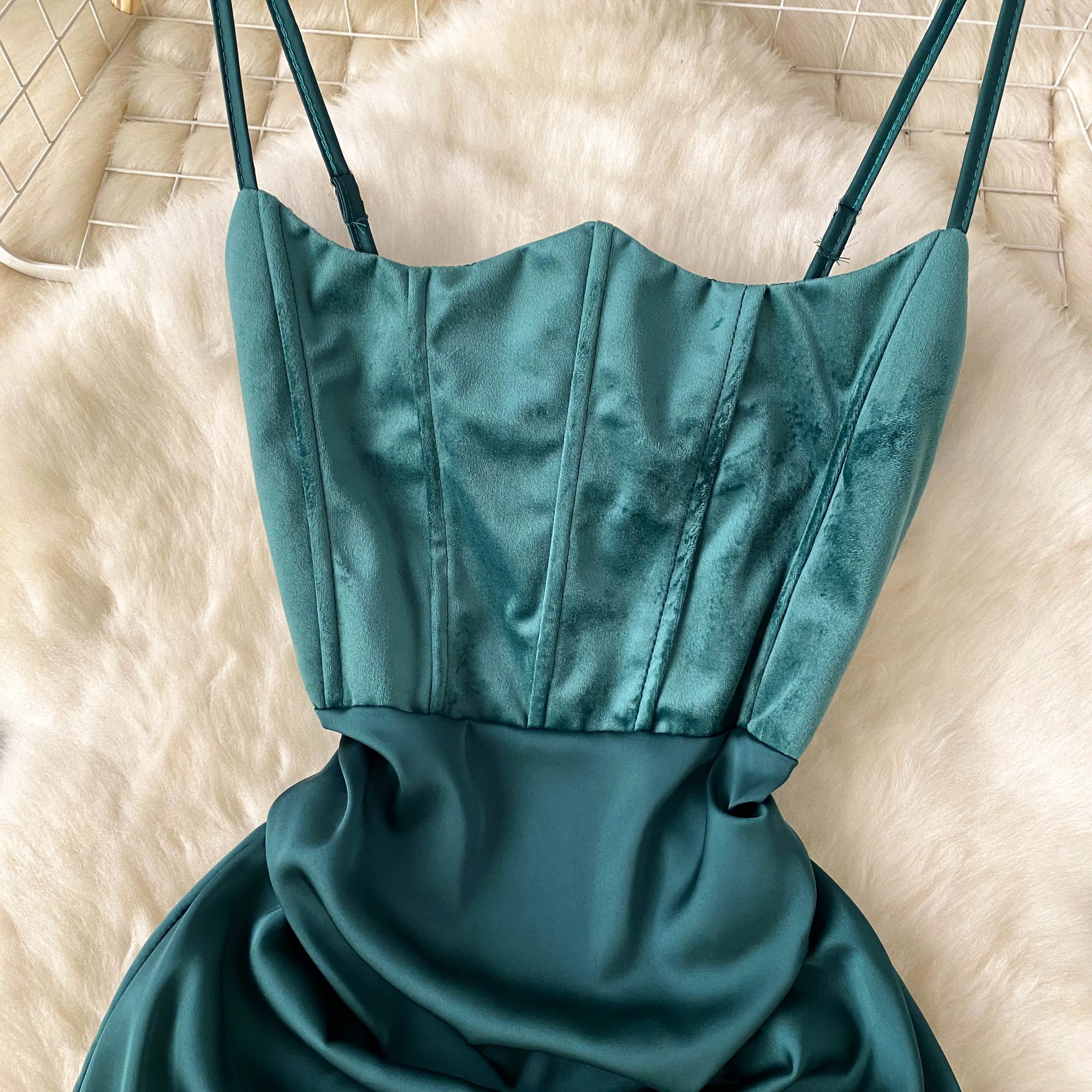 Slim-fit Fishbone Satin Slip Dress