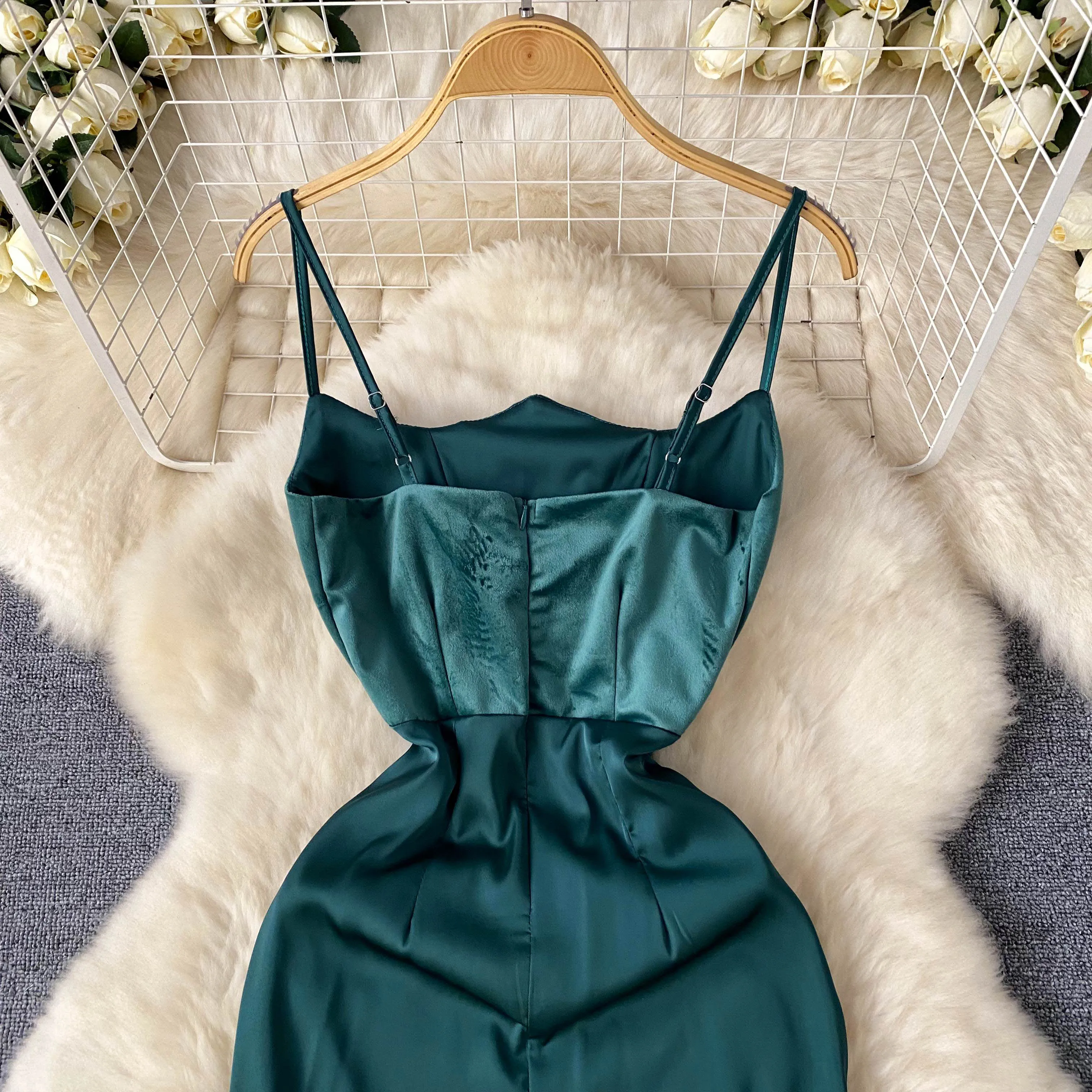 Slim-fit Fishbone Satin Slip Dress