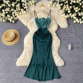 Slim-fit Fishbone Satin Slip Dress