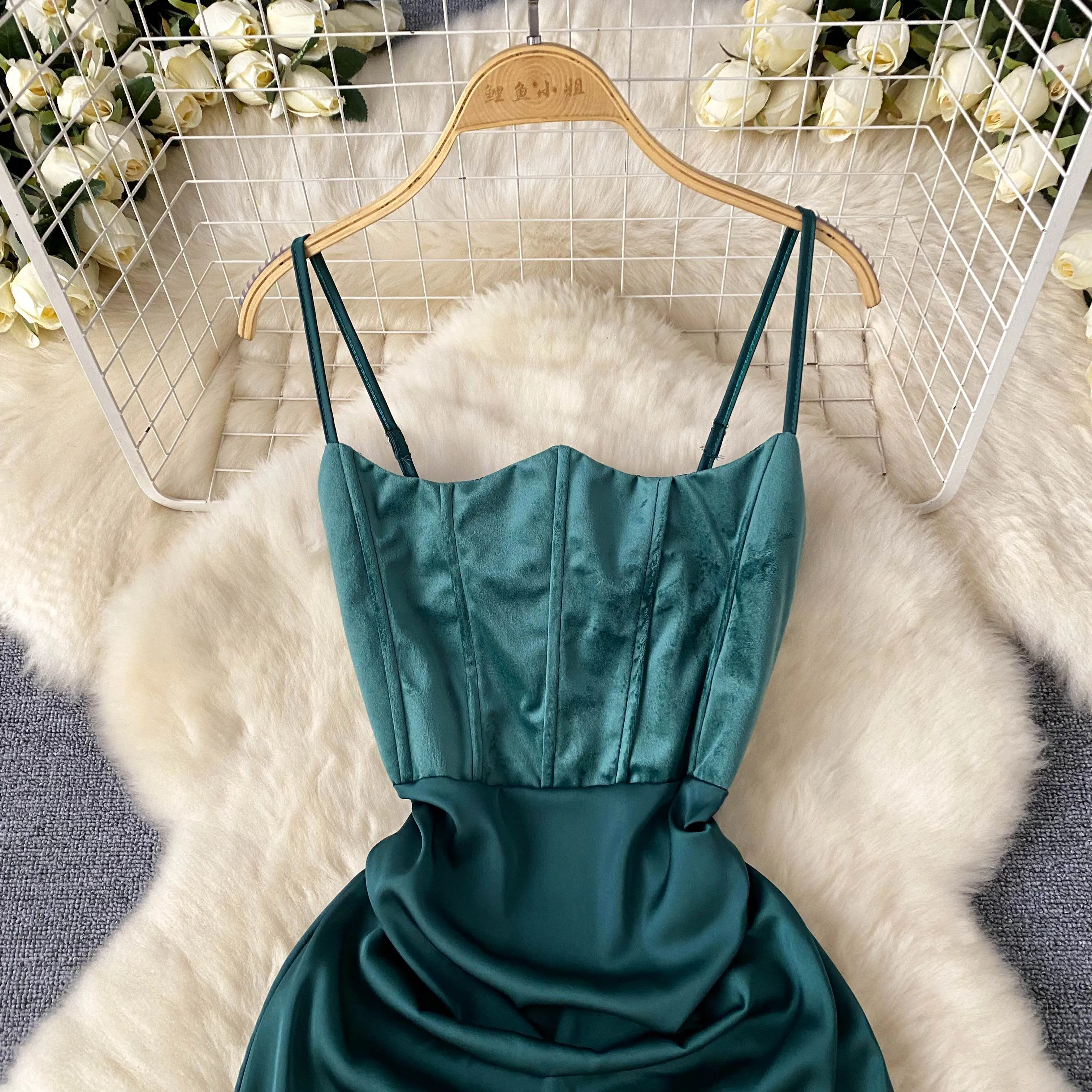 Slim-fit Fishbone Satin Slip Dress