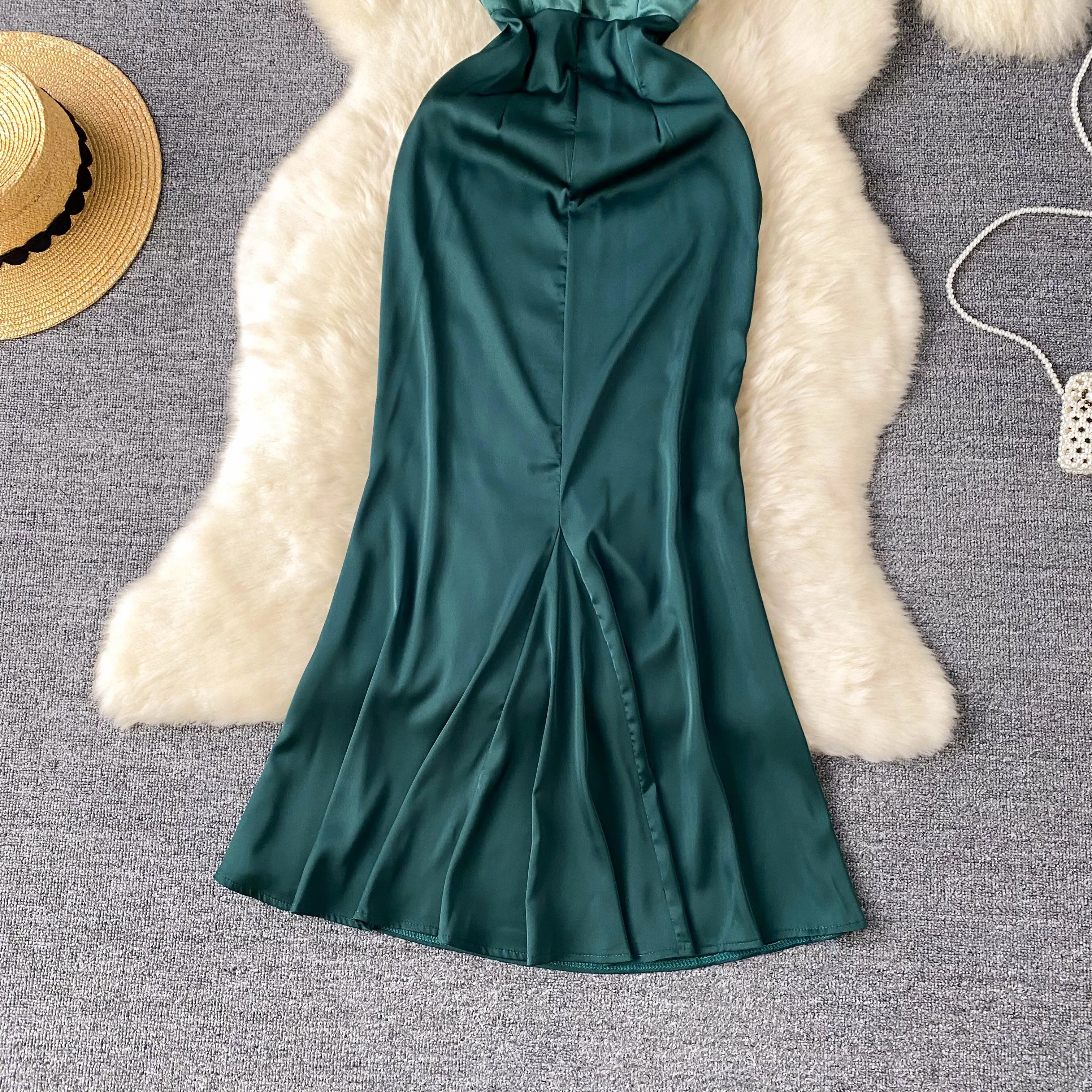 Slim-fit Fishbone Satin Slip Dress