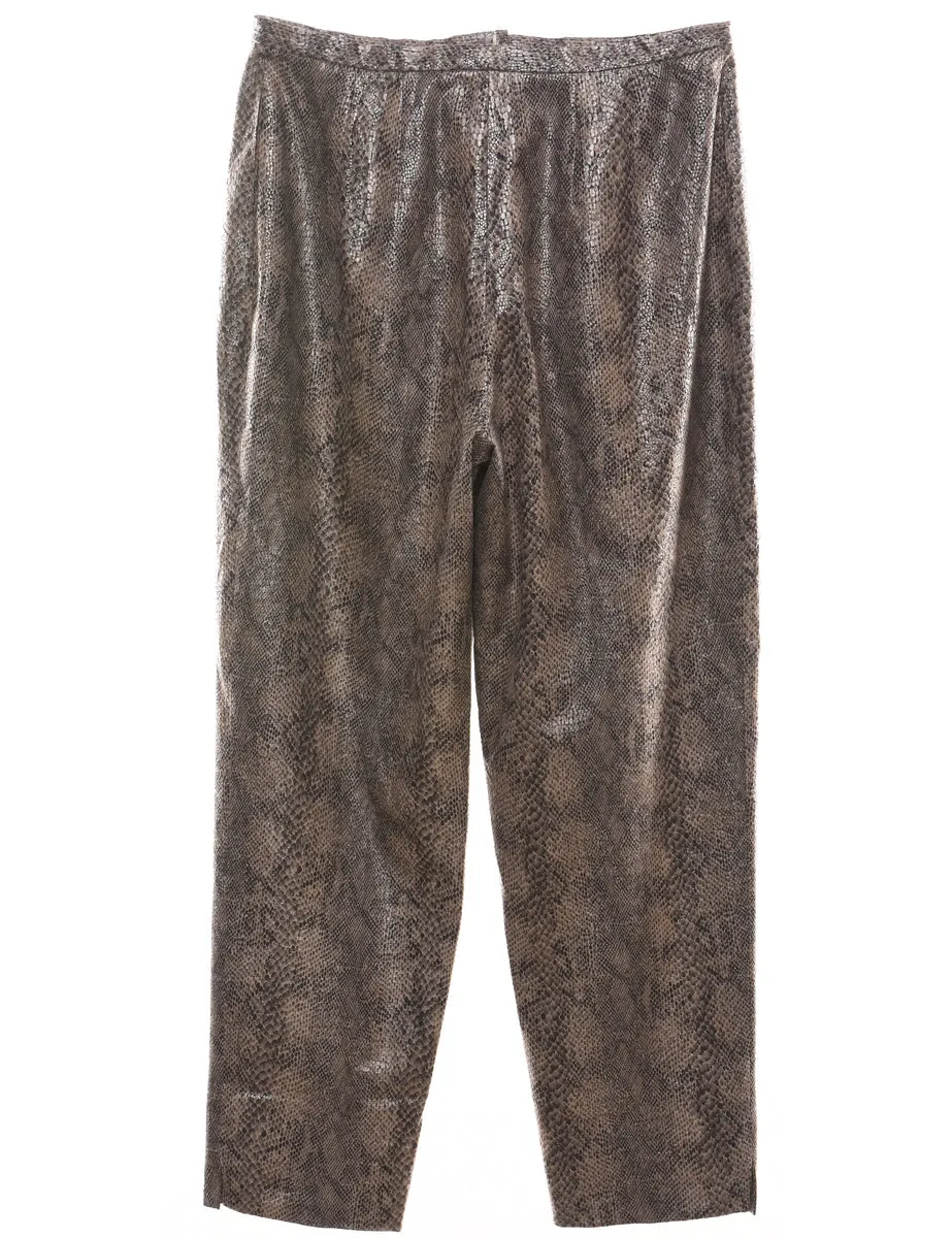 Snakeskin Pattern Brown Tapered Trousers - W32 L29