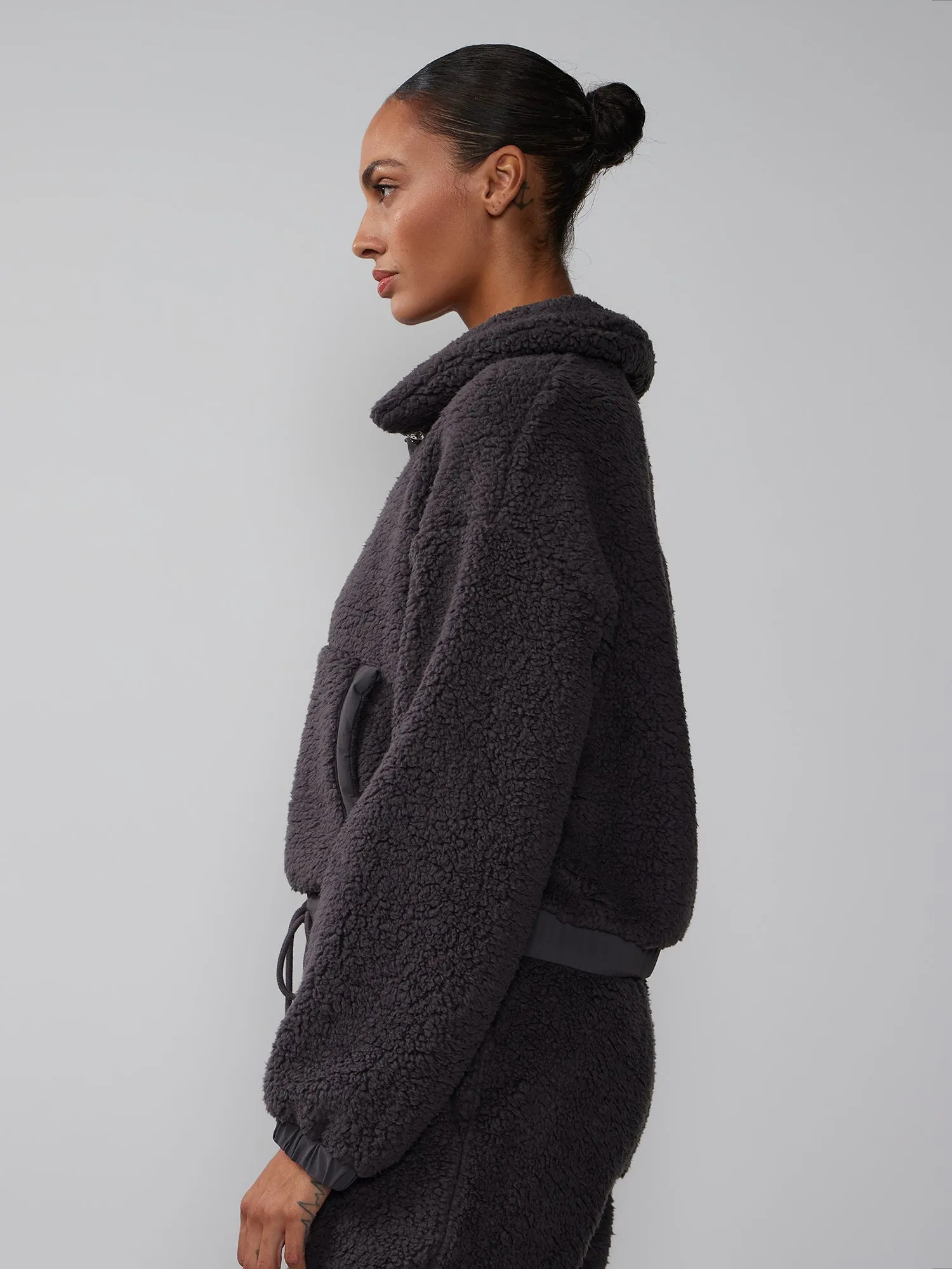 Snap Button Sherpa Pullover Sweatshirt