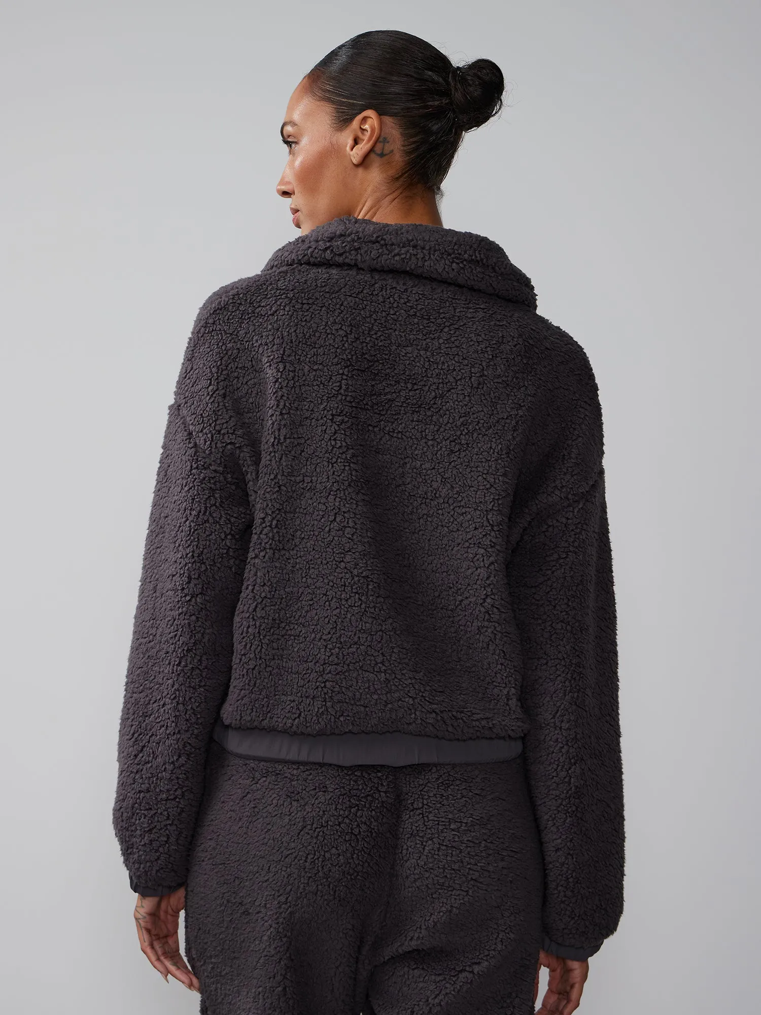 Snap Button Sherpa Pullover Sweatshirt
