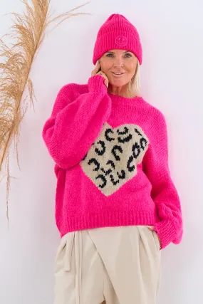 Strickpulli mit großem Herz, pink