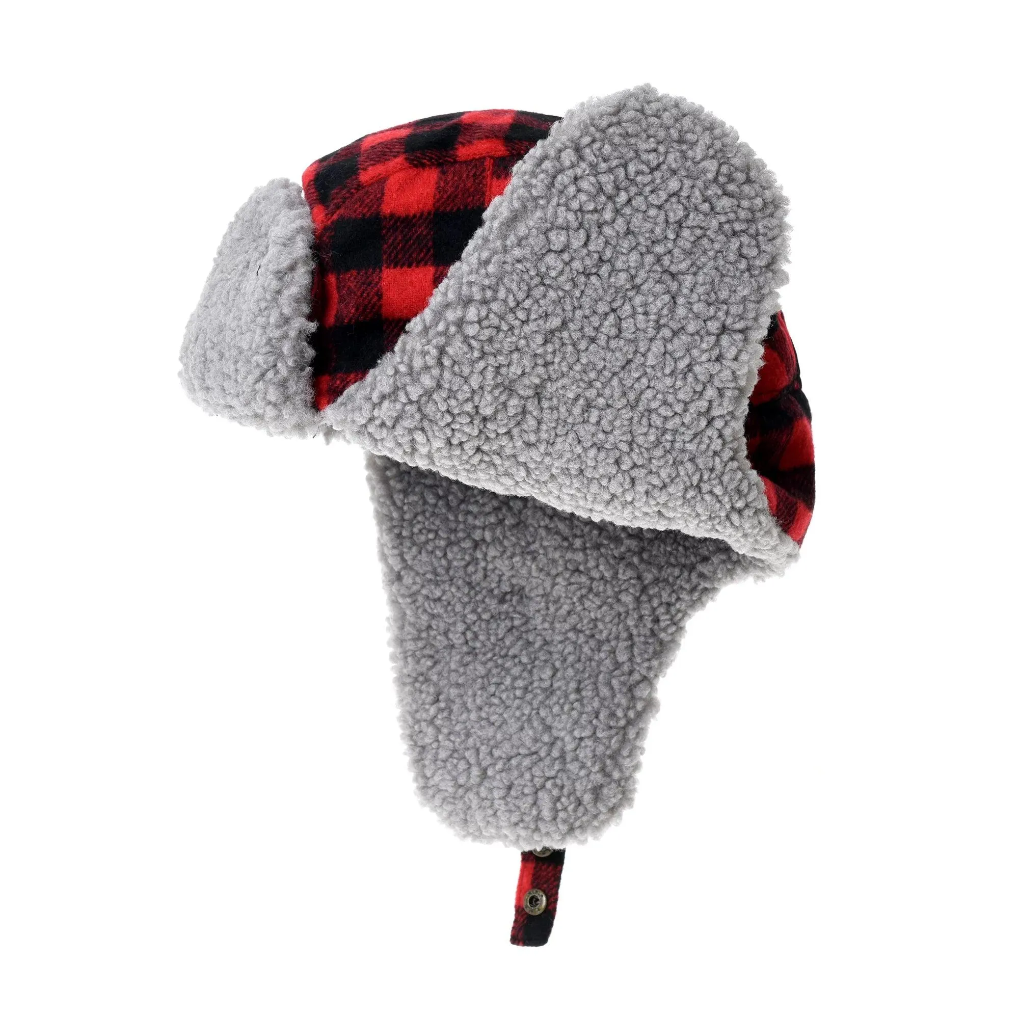 Super Cozy Checkered Red And Black Hat With Ear Flaps