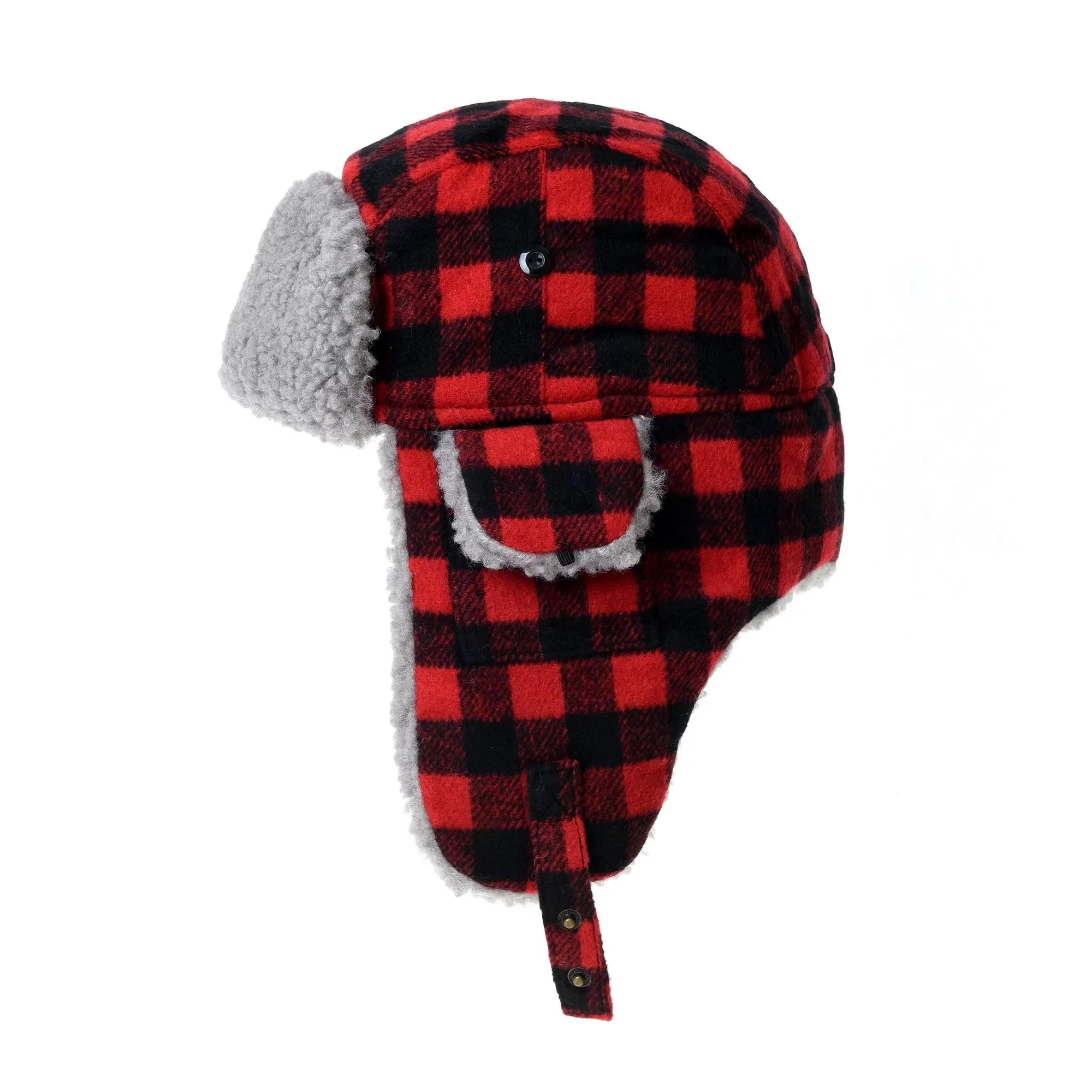 Super Cozy Checkered Red And Black Hat With Ear Flaps