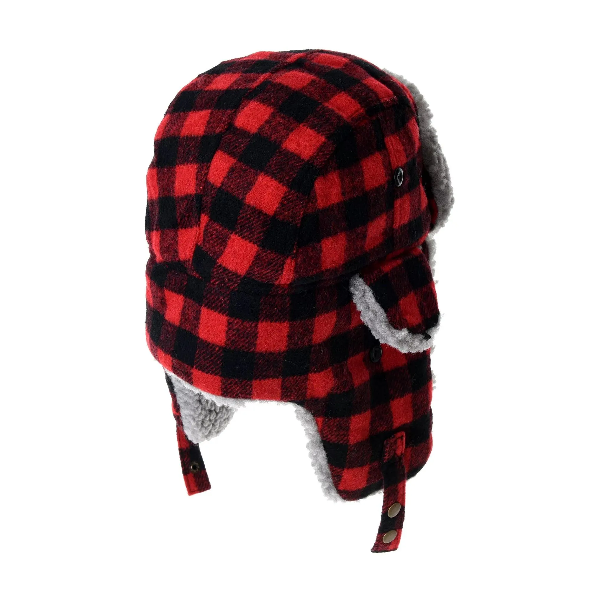 Super Cozy Checkered Red And Black Hat With Ear Flaps