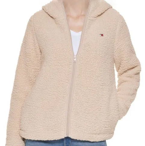 Tommy Hilfiger Sherpa Pullover Jacket In Lthtr Fawn full zip