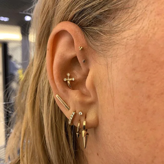 Triple Long Spike Clicker Earring by Maria Tash in Yellow Gold