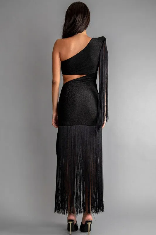 Vestido Fringe Midi Cut Out