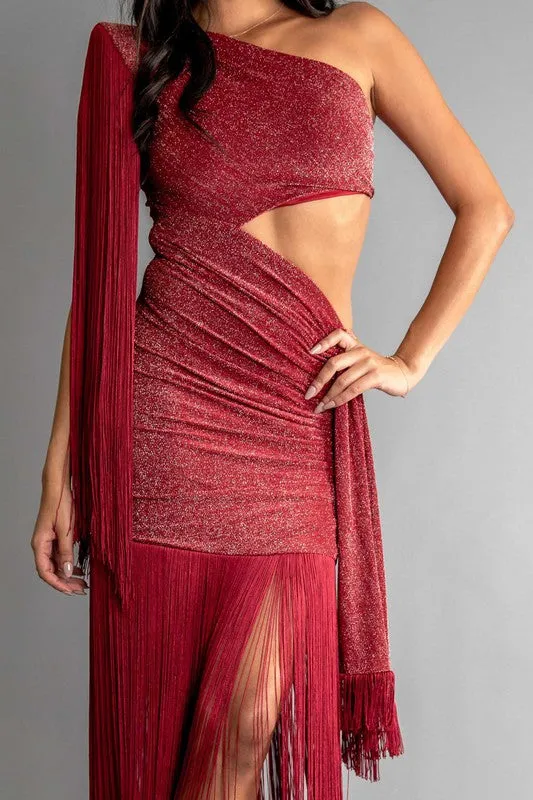 Vestido Fringe Midi Cut Out