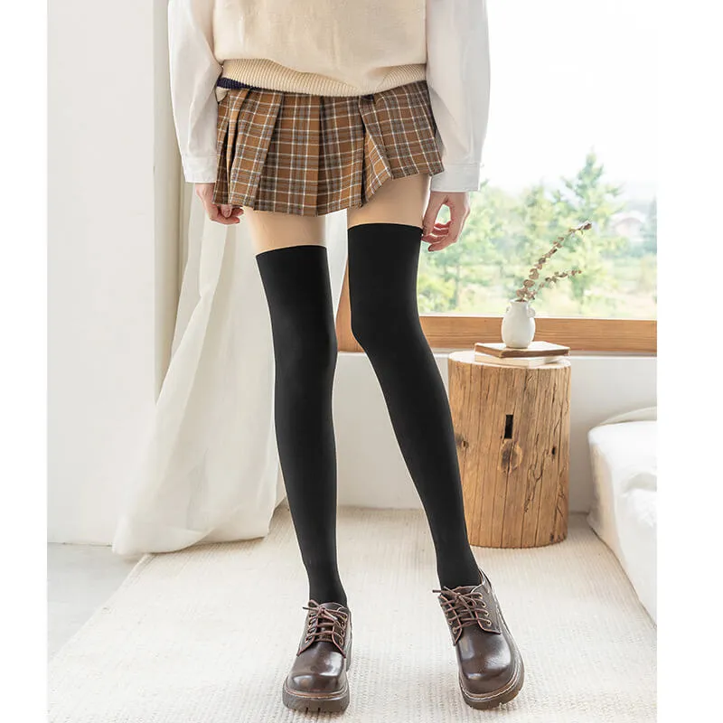 Winter warm fleece stockings-effect tights