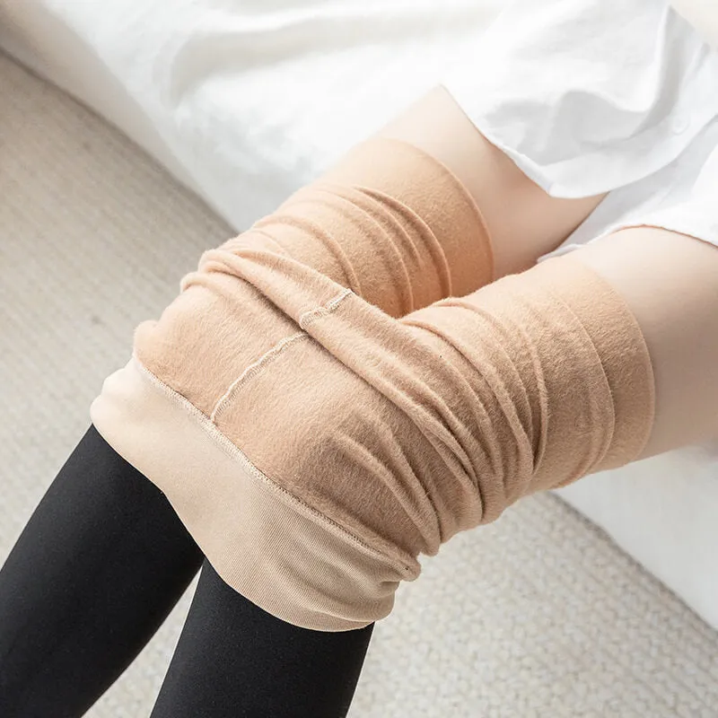 Winter warm fleece stockings-effect tights