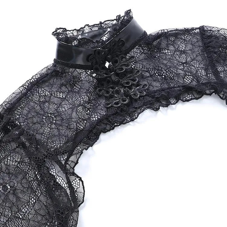 Witchy Gothic Leather Dress, Sexy Lace Flare Sleeve For Women