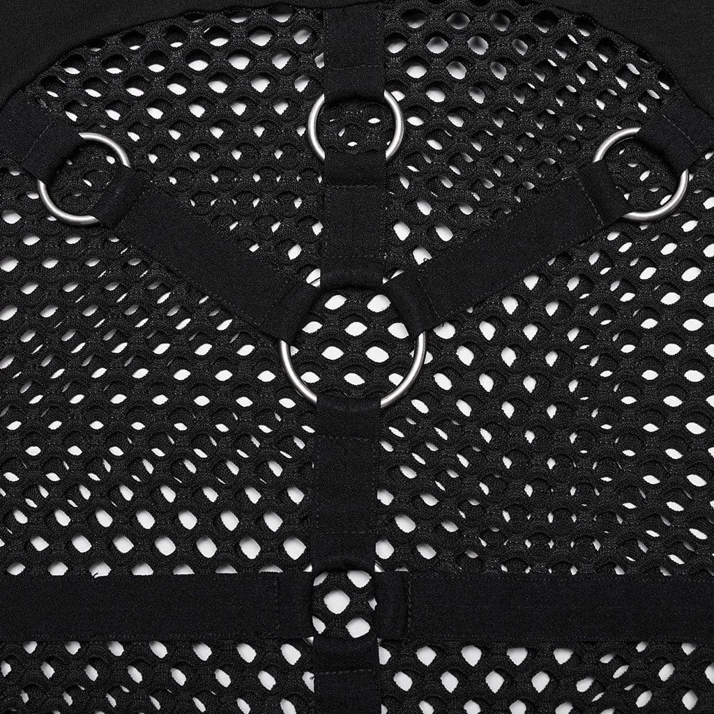 Women's Punk Mesh Splice Sheer Hoodies