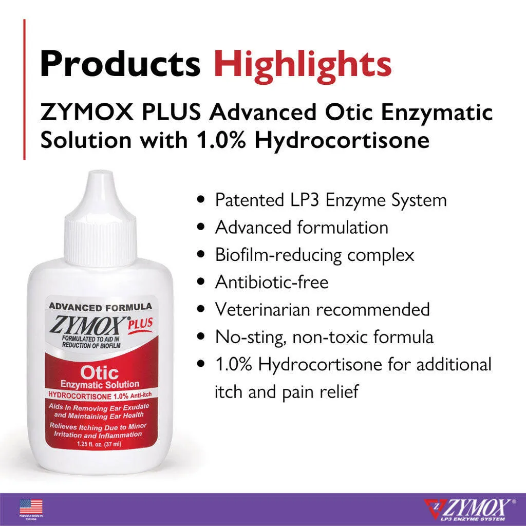 ZYMOX Plus Advanced Otic Enzymatic Solution With 1% Hydrocortisone (1.25 oz)